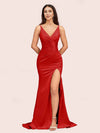 Sexy Mermaid V-neck Side Slit Long Soft Satin Bridesmaid Dresses Online For Sale