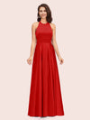 Elegant Halter A-line Long Satin Bridesmaid Dresses Online With Bow