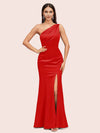 Sexy Mermaid One Shoulder Side Slit Soft Satin Formal Prom Dresses For Women