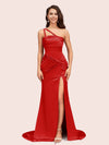 Sexy Mermaid One Shoulder Unique Side Slit Soft Satin Bridesmaid Dresses Online For Sale