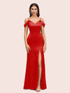 Sexy Cold Shoulder V-Neck Side Slit Mermaid Long Soft Satin Evening Prom Dresses
