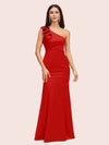 Elegant One Shoulder Mermaid Long Silky Satin Evening Prom Dresses Online