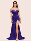 Sexy Side Slit Off Shoulder Long Soft Satin Mermaid Bridesmaid Dresses For Sale