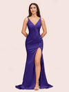 Sexy Mermaid V-neck Side Slit Long Soft Satin Bridesmaid Dresses Online