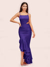 Sexy Unique Mermaid Spaghetti Straps Asymmetrical Soft Satin Bridesmaid Dresses