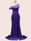 Sexy Side Slit Mermaid One Shoulder Long Silky Satin Formal Prom Dresses
