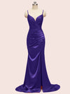 Elegant Spaghetti straps V-neck Mermaid Long Silky Satin Bridesmaid Dresses Online