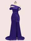 Sexy Mermaid One Shoulder Long Soft Satin Side Slit Formal Prom Dresses Online
