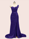 Sexy One Shoulder Long Soft Satin Mermaid Bridesmaid Dresses With Slit