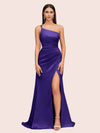 Soft Satin One Shoulder Side Slit Silky Long Mermaid Bridesmaid Dresses Online