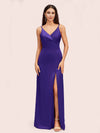 Simple Soft Satin Sexy Spaghetti Straps Long Side Slit Mermaid Graduation Prom Dresses