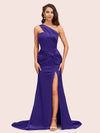 Sexy Mermaid One Shoulder Long Soft Satin Side Slit Bridesmaid Dresses Online For Sale