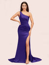 Sexy One Shoulder Mermaid Side Slit Long Soft Satin Bridesmaid Dresses Online