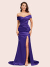 Sexy Side Slit Mermaid Off Shoulder Long Soft Satin Bridesmaid Dresses Online