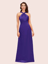 Elegant A-line Halter Sleeveless Floor Length Long Soft Satin Bridesmaid Dresses