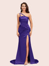Sexy Mermaid One Shoulder Unique Side Slit Soft Satin Bridesmaid Dresses Online