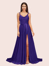 Elegant A-line Spaghetti Straps Long Soft Satin Bridesmaid Dresses With Slit Online