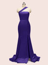 Elegant One Shoulder Side Slit Long Soft Satin Mermaid Bridesmaid Dresses