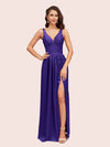 Sexy V Neck Long Soft Satin Side Slit Graduation Prom Dresses Online