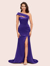Sexy Mermaid One Shoulder Long Soft Satin Bridesmaid Dresses With Slit