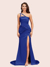 Sexy Mermaid One Shoulder Unique Side Slit Soft Satin Bridesmaid Dresses Online For Sale