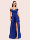 Sexy Off Shoulder Side Slit A-Line Long Soft Satin Bridesmaid Dresses Online
