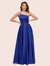 Fancy One Shoulder A-Line Long Soft Satin Party Prom Dresses 2023