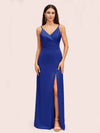 Simple Soft Satin Sexy Spaghetti Straps Long Side Slit Bridesmaid Dresses