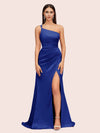Sexy Soft Satin One Shoulder Side Slit Silky Long Mermaid Prom Dresses Online