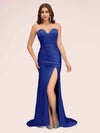 Sexy Mermaid Sweetheart Long Soft Satin Bridesmaid Dresses With Slit For Sale