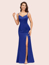 Simple Spaghetti Straps Mermaid Long Soft Satin Bridesmaid Dresses