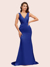 Sexy V-Neck Mermaid Long Silky Satin Formal Prom Dresses For Women