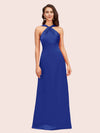Elegant A-line Halter Sleeveless Floor Length Long Soft Satin Bridesmaid Dresses