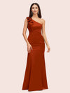 Elegant One Shoulder Mermaid Long Silky Satin Evening Prom Dresses Online