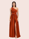Unique One Shoulder Long Side Slit Soft Satin Graduation Prom Dresses 2023