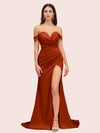 Sexy Side Slit Off Shoulder Long Soft Satin Mermaid Bridesmaid Dresses