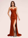 Sexy Mermaid Sweetheart Long Soft Satin Bridesmaid Dresses With Slit