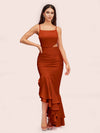 Sexy Unique Mermaid Spaghetti Straps Asymmetrical Soft Satin Bridesmaid Dresses