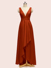 High Low Sleeveless V-Neck A-Line Unique Soft Satin Bridesmaid Dresses Online