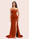 Sexy Mermaid One Shoulder Unique Side Slit Soft Satin Bridesmaid Dresses Online