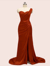 Sexy One Shoulder Long Soft Satin Mermaid Party Prom Dresses With Slit