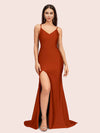 Sexy Mermaid Spaghetti Straps Side Slit Long Soft Satin Bridesmaid Dresses