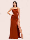 Sexy Spaghetti Straps Mermaid Long Soft Satin Graduation Prom Dresses With Slit