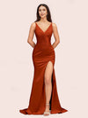 Sexy Mermaid V-neck Side Slit Long Soft Satin Bridesmaid Dresses Online For Sale