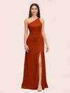 Simple Silky Satin One Shoulder Long Side Slit Bridesmaid Dresses Online