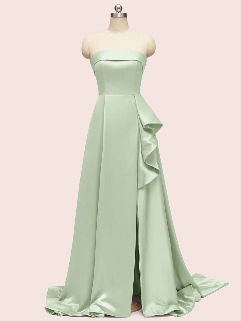 Elegant Strapless Long Soft Satin Formal Prom Dresses For Women