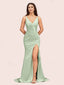 Sexy Mermaid V-neck Side Slit Long Soft Satin Bridesmaid Dresses Online