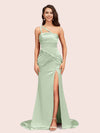 Sexy Mermaid One Shoulder Unique Side Slit Soft Satin Evening Prom Dresses Online