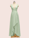 High Low Sleeveless V-Neck A-Line Unique Soft Satin Bridesmaid Dresses Online