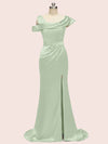 Sexy Side Slit Mermaid Long Soft Satin Bridesmaid Dresses Online